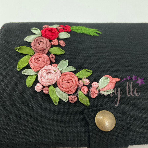 Pink Red tiny Rose Embroidery Passport Wallet, Birthday Gift, Versatile Washable - Picture 4 of 13
